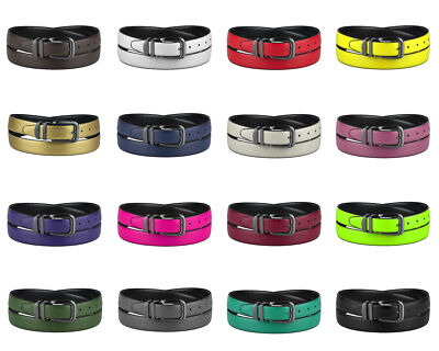 #ad CONCITOR Reversible Belt Solid Colors amp; Black Bonded Leather Pewter Tone Buckle $18.95