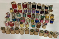 59 Vintage Wooden Spools 47 w/ thread Variety of color Coats  Clark, Talon 