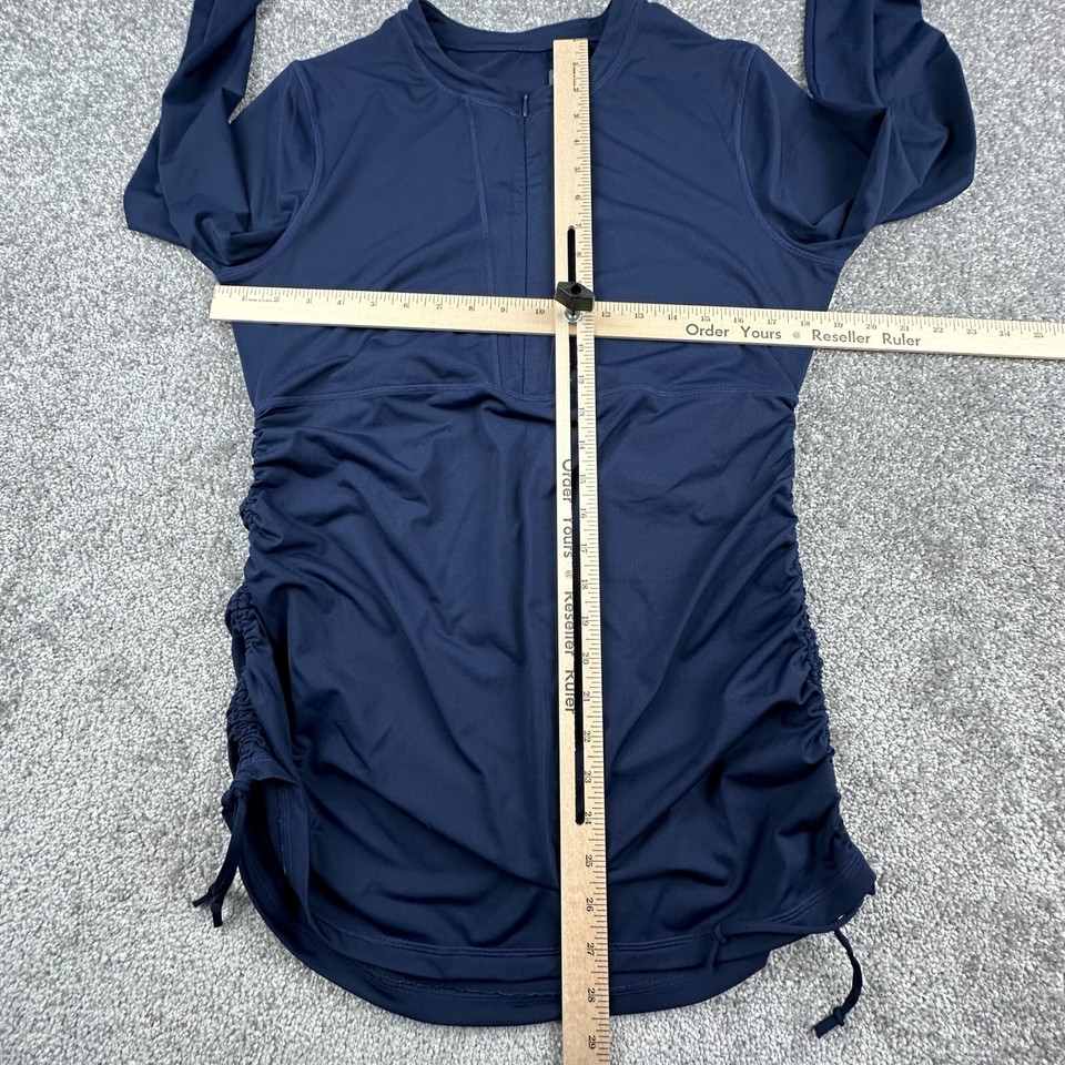 Athleta Tidal Rash Guard Ruched Side Size L Half Zip Long Sleeve Front Zip Blue eBay