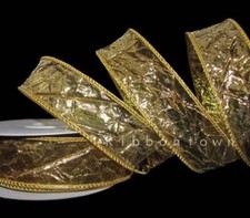 5 Yards True Gold Crinkle Wrinkle Metallic Christmas Wired Ribbon 1 1/2"W