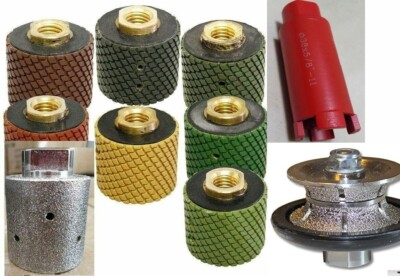 2'' core bit polishing drum 9 + 1'' Full bullnose V25 router bit concrete granite