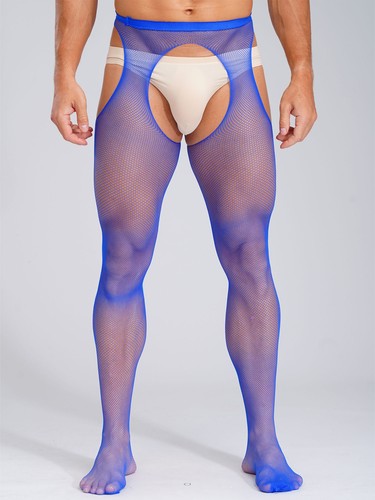 Sexy Men's High Waist Fishnet Tights Suspenders Pantyhose Thigh High Stockings - Picture 20 of 44