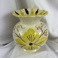 Vintage Vase Yellow Brown Flower 5โ Hand Painted Made In USA MCM