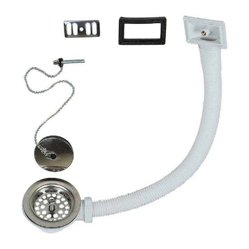 Bonde évier en grès Ø60 mm avec trop-plein latéral pour vasque 1 cuve blanche