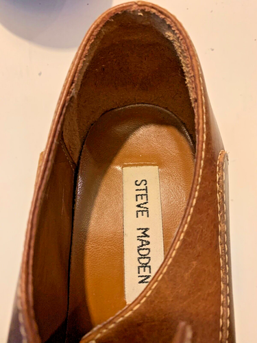 VTG Y2K Steve Madden Blinky Brown Leather Chunky Heel Loafers Sz 8.5 - Picture 8 of 13