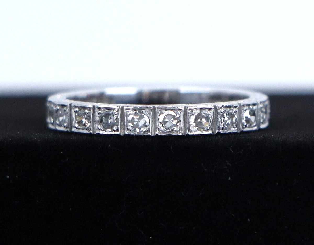 Vintage 14K White Gold Single Cut Diamond Filigree Wedding Band