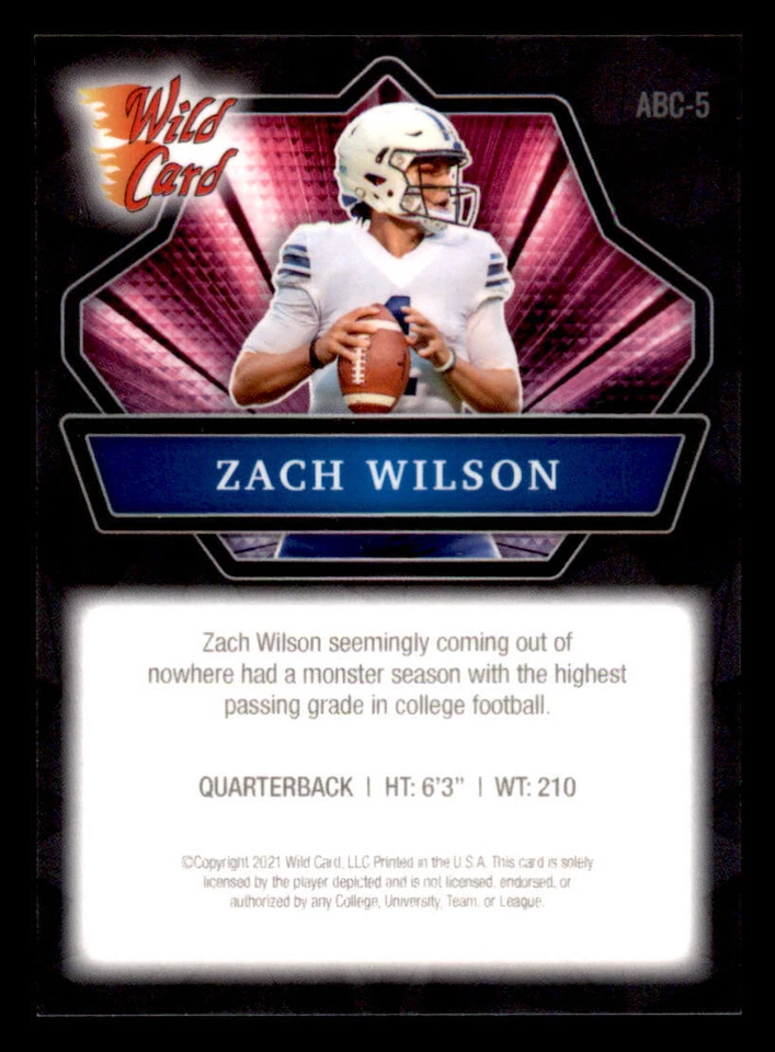 2021 Wild Card Alumination #ABC-5 Zach Wilson - Image 2 of 2