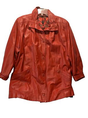 Vintage Vera Pelle Red Leather Jacket/Trenchcoat - Made In Italy - S: Large