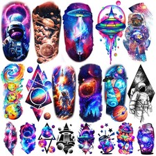 77 Sheets Temporary Tattoo, 17 Space Planet Medium, Tiny, Colorful