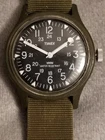 Vintage Timex Camper Military Field Watch Manual Wind Green Case Band Black Dial