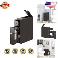 Espresso Bathroom Cabinet  Slim Freestanding 2-Drawer Storage w/ Hidden Top