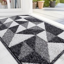 Black Indoor Door Mat Entrance Washable 32x20 Inch Geometric Entryway Carpet