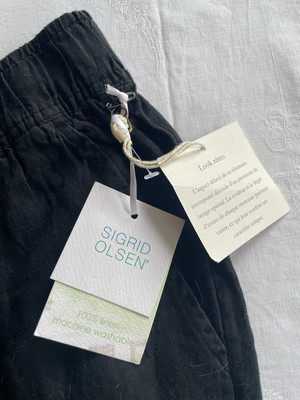 Sigrid Olsen Small 100% Linen Pants Wide Leg Elastic Waist Pockets Black NWT