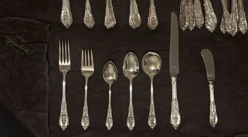 Wallace Rose Point Sterling Silver Flatware 42pc 6 Settings No Mono - Circa 1935