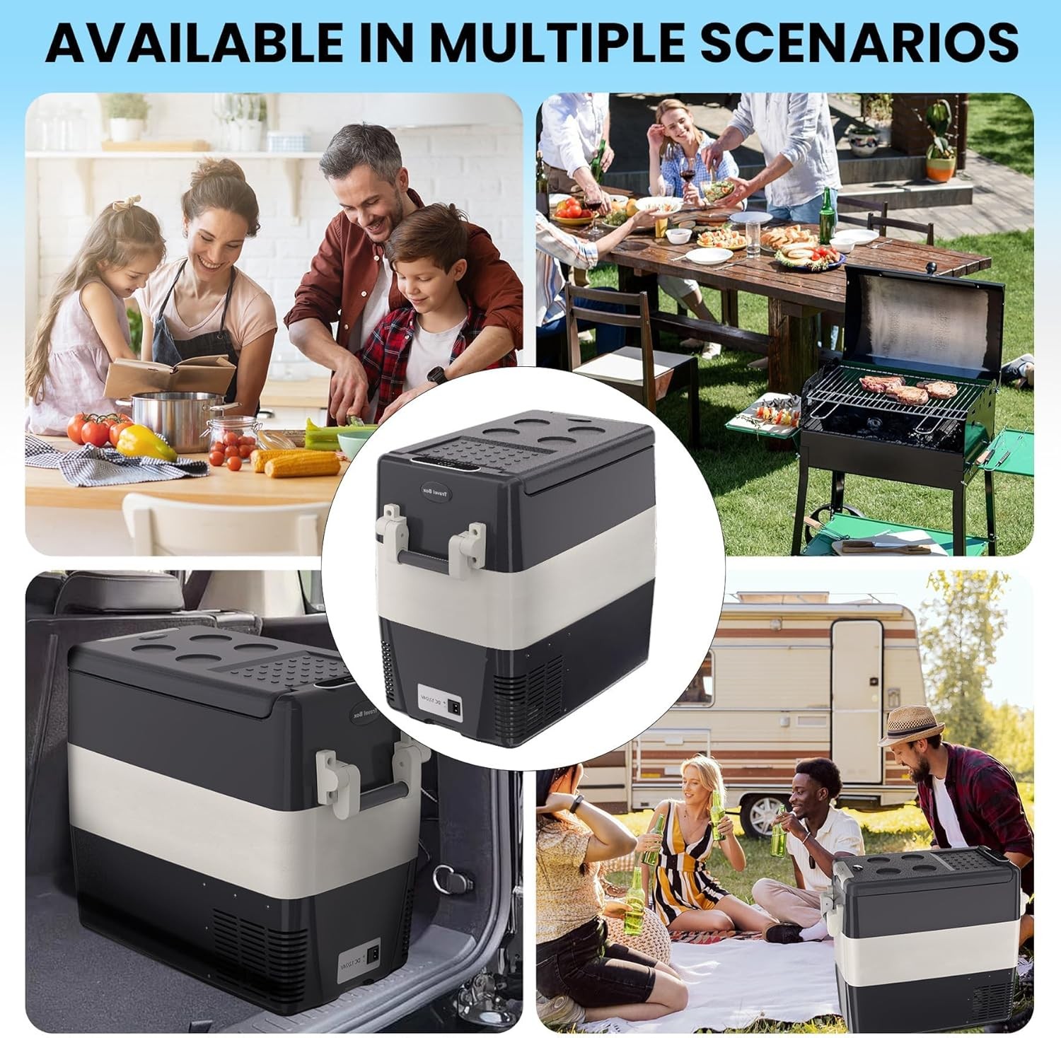 12V Portable Refrigerator 52QT 50L Electric Cooler 0 To 50 Degrees F with Basket