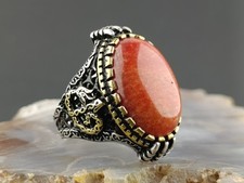 925 Sterling Silver Red Stone Handmade Men's Ring