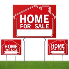 3 Pack Home For Sale Sign 17x13" Double Sided Yard Signs with Metal Stakes Red