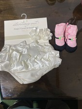 New infant girl frilly diaper cover/flower headband and "shoe" socks so cute 