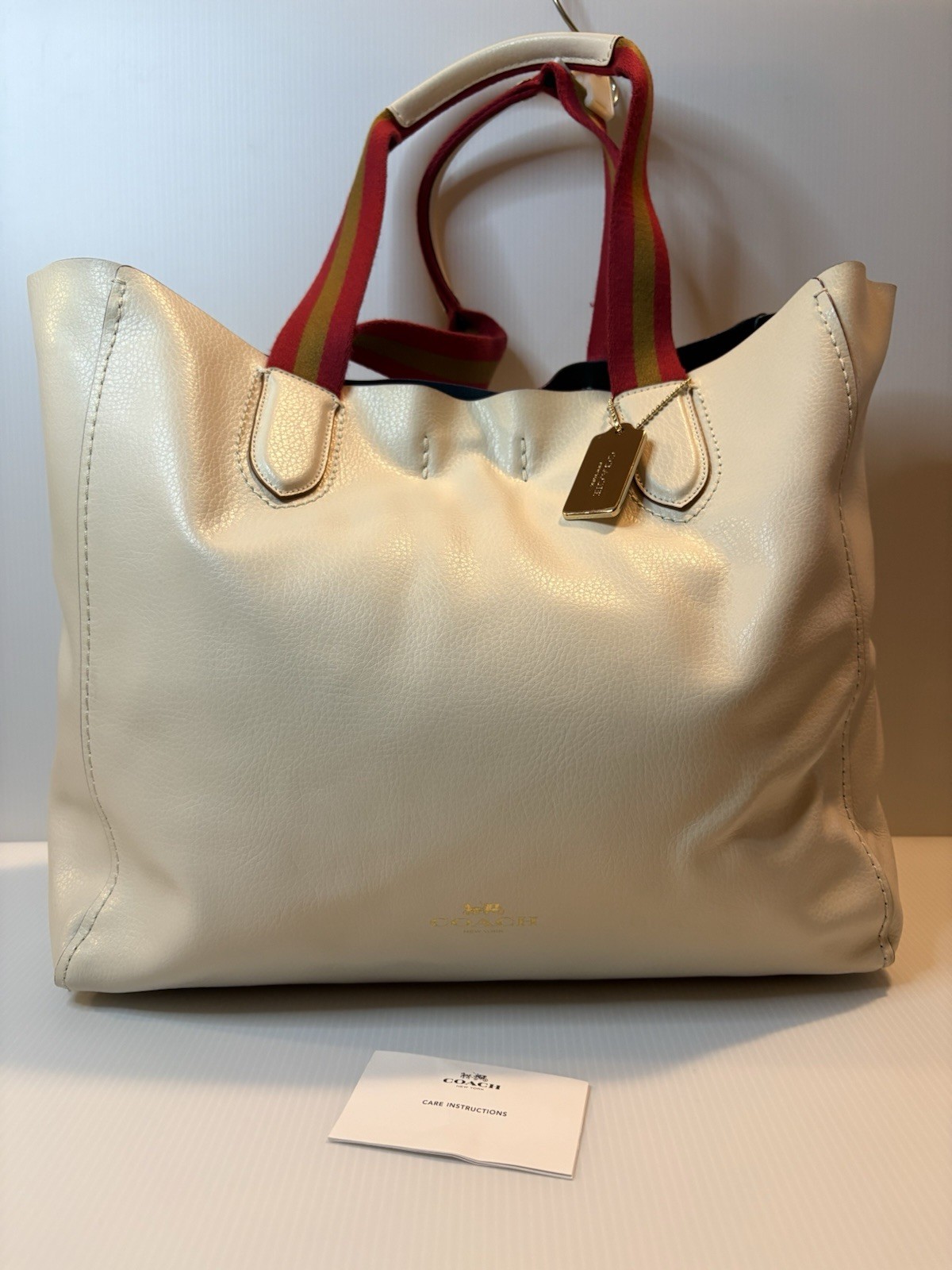 Coach Soft Leather Derby Tote Bag Edge paint Multi /Chalk 12107  Straps EUC