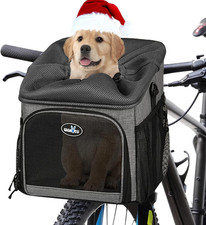 Dog Bike Basket Carrier, Pet Bicycle Front Carrier Backpack for Bike Riding Fold