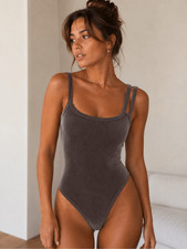 Le Lis Taupe Velvet Rib Knit Bodysuit Size Small