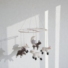 Creative Co-op Wool Felt Lamb Baby Mobile Nursery Cot Crib Hanging D cor Gift