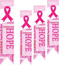 4 Pcs Breast Cancer Awareness Pink Ribbon Hanging Banner for Door