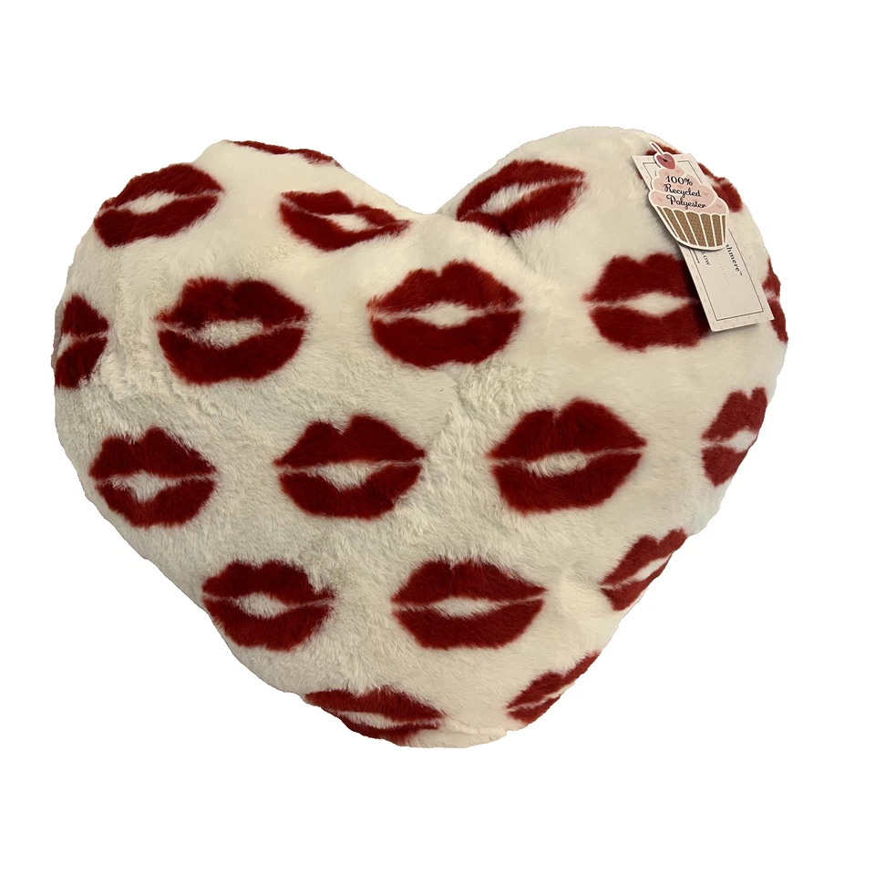 Cupcakes and Cashmere Heart Decorative Pillow Red Shaped Lips Fluffy NWT - Image 1 of 4