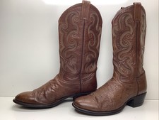 VTG MENS TONY LAMA COWBOY OSTRICH SKIN BROWN BOOTS SIZE 10.5 B NARROW WIDTH
