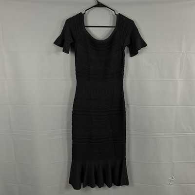 Alexis Dress Medium Sheira Midi Knit Black Party Cocktail Modern Boho Romantic