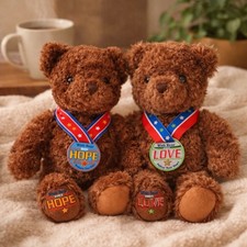 VTG 2003 Gund Wish Bear Pair LOVE HOPE Plush 14 Medal Embroidered Feet May Dept