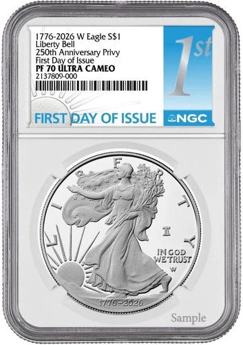 1776-2026 W Proof $1 American Silver Eagle NGC PF70UC Privy First Day Issue FDI