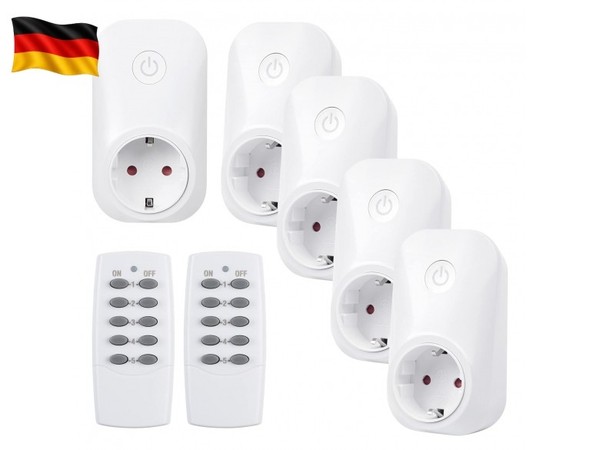 Funksteckdosen Set Aus 5 Steckdosen Mit 2 Fernbedienungen, 3680W Ferngesteuerte-image