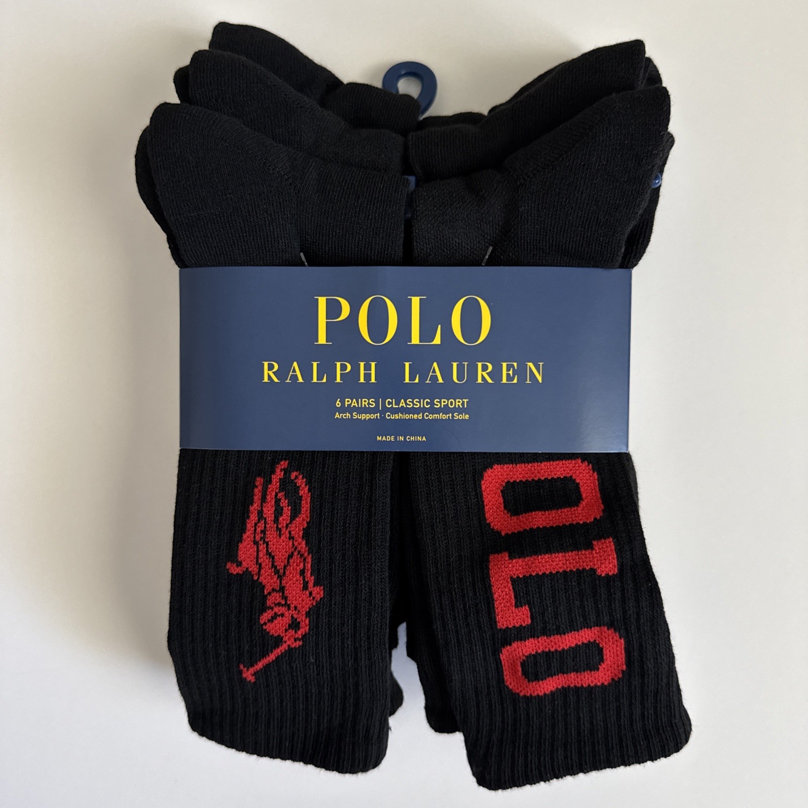 Polo Ralph Lauren nere con calze rosse Big Pony sportive ammortizzate 6 paia taglia 10 13