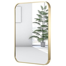 22x30 Inch Gold Bathroom Mirror, Brushed Brass Gold Metal Framed Rectangular ...