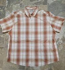 Eddie Bauer Classic Fit Button Down Men's 2XL Short Sleeve Orange Plaid Shirt