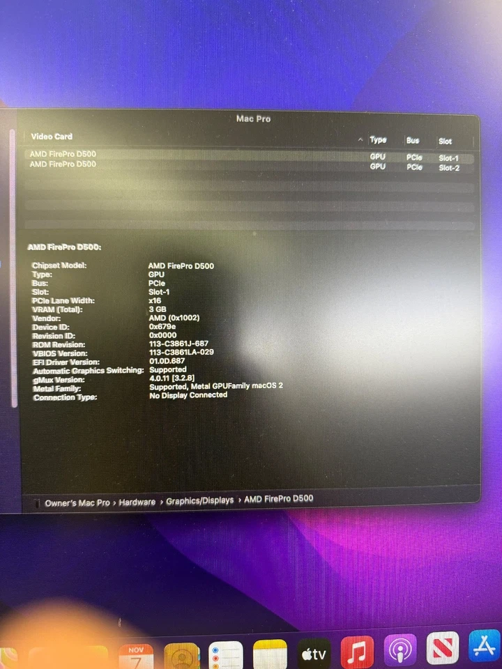 Apple Mac Pro 2013 - Intel 3.5Ghz 6-Core - 64GB - D500  - Apple SSD 250 GB - Image 4 of 4