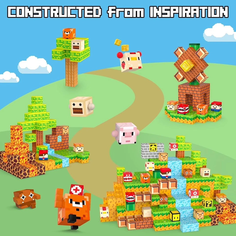 Juego Mundial Bloques Magnéticos Minecraft 110 PIEZAS, Juguetes STEM Niños, Construcción Montessori Foto 3 de 4