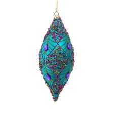 Kurt Adler Peacock Purple, Teal & Gold Glittered Drop Ornament H7609