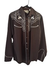 Roper Vintage Embroidery Mens Shirt Western Cowboy M Rodeo