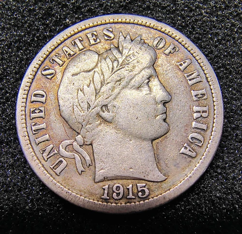 1915-S Barber Dime 10C - San Francisco - 90% Silver - F-VF Details - Nice Toning