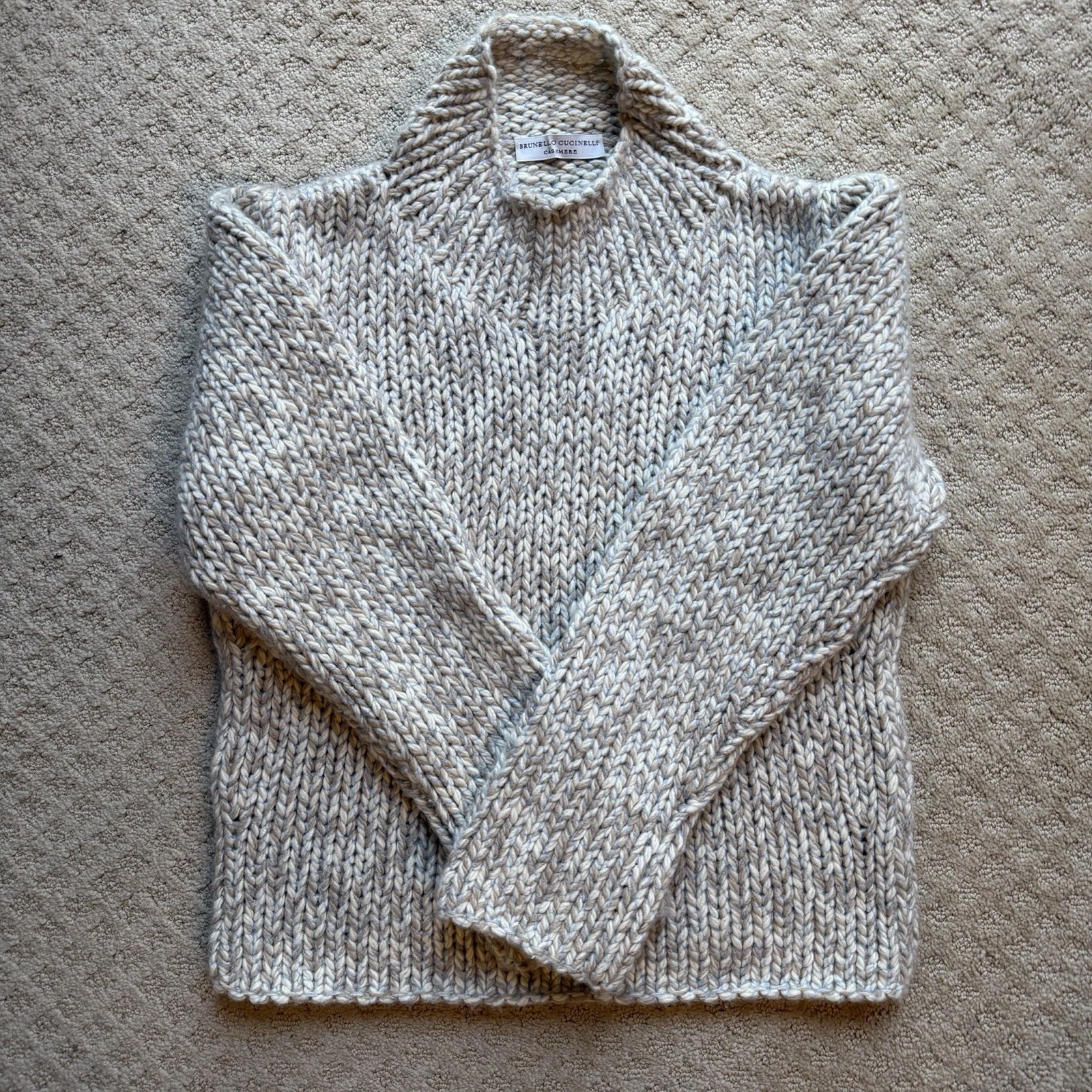 Brunello Cucinelli — Brunello Cucinelli Chunky Knit Cashmere Wool Silk Blend Sweater Soft Blue Beige