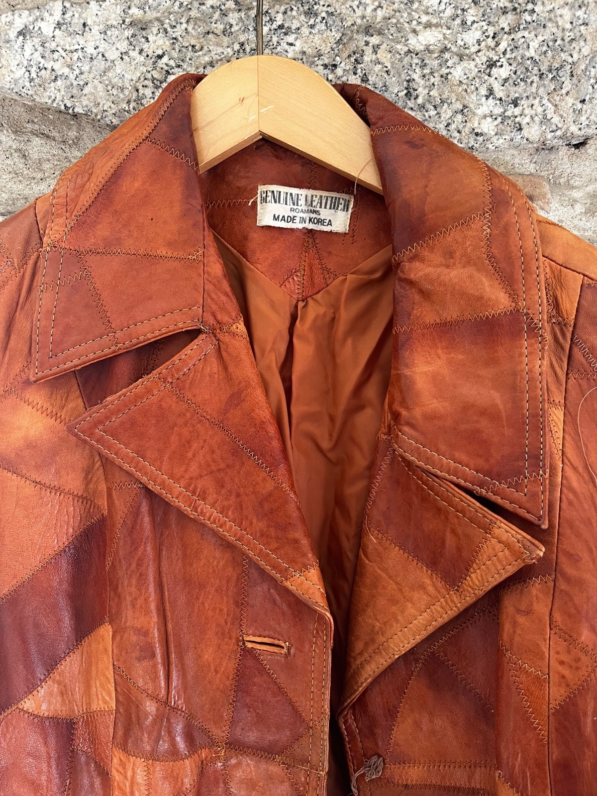 Brown leather patchwork jacket  Made in Korea Gen… - image 2