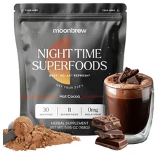 MoonBrew Nighttime Magnesium Hot Cocoa, Natural Sleep Aid Drink Mix for Adults
