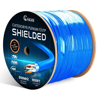 Cat6 Shielded Plenum Cable 1000FT - 100% Solid Bare Copper Conductors - PoE++...