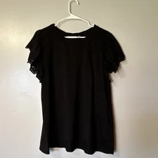 NOTATIONS Soft Cotton Tee Shirt Crochet Flutter Sleeves 2XL Cottagecore Gothchic