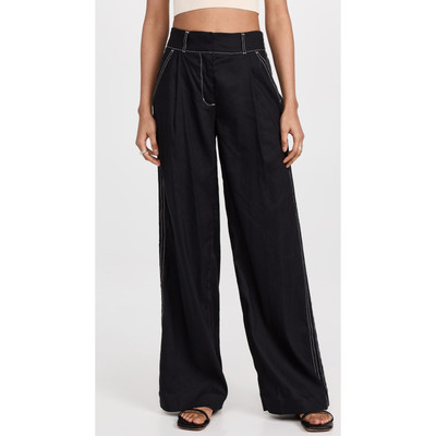 Jonathan Simkhai Tavar Linen Pants Black Contrast Stitch High Rise Wide Leg XL