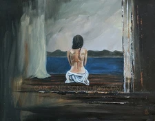 Figure Painting. Woman's Bare Back. Original Hand-Painted Canvas Art. OOAK. 14"