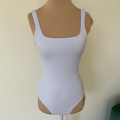 Lululemon Waterside Square-Neck Hyper Stripe Pastel Blue One-Piece