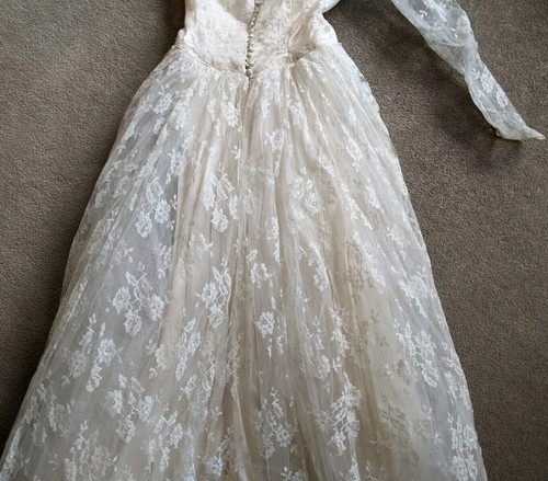 1950’s Lace Bridal Gown By Sylvia Ann Originals Wedding Dress Button *Damage - Picture 18 of 22